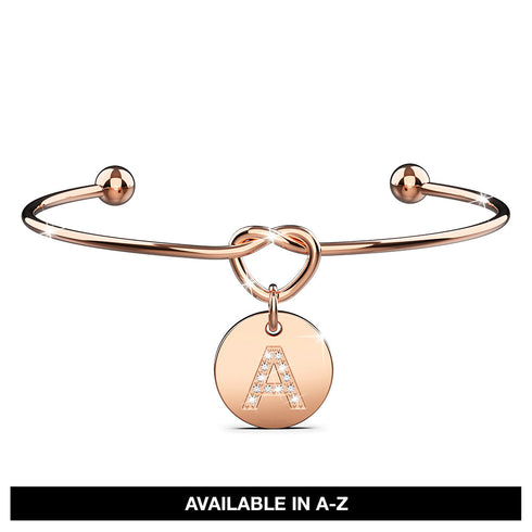 Fancy Alphabet Letter Initial Bangle in Rose Gold -A